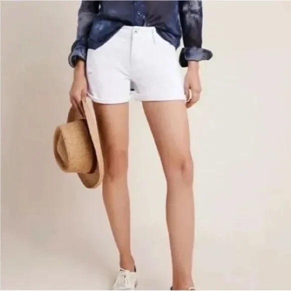 Anthropologie Pilcro Slim Boyfriend White Denim Shorts 27 EUC - Picture 1 of 6